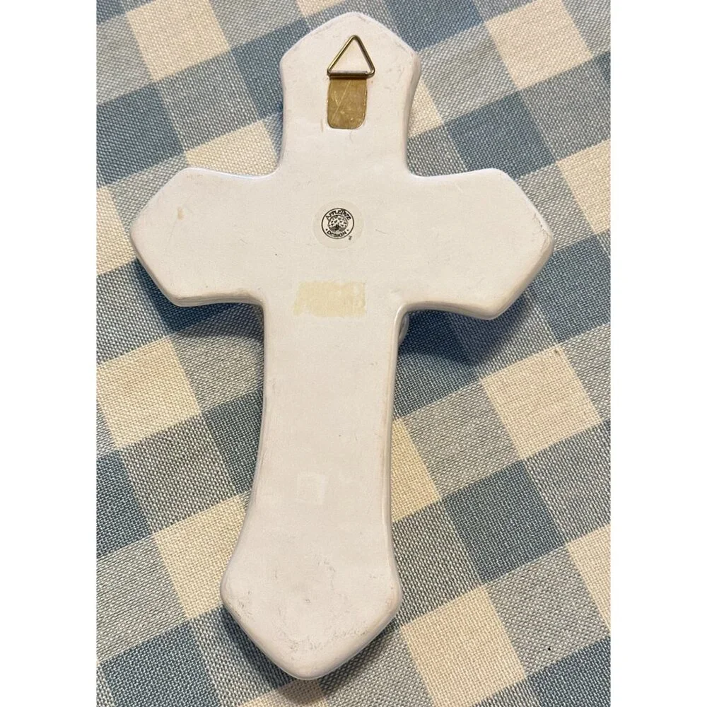 Vintage Iridescent Mother & Child Cross Wall Hanging Gold Accents 10" - Picture 5 of 7